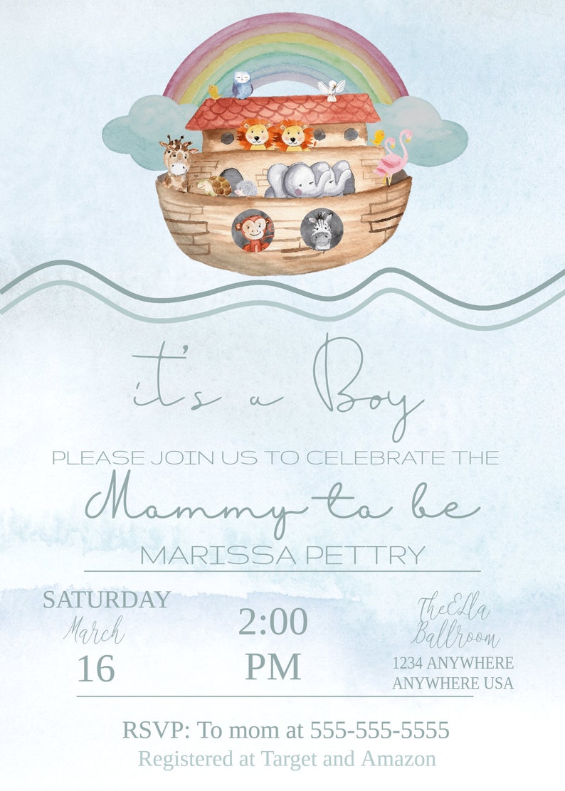 Noah's Ark Baby Shower Invitation Printable Baby Shower - Etsy