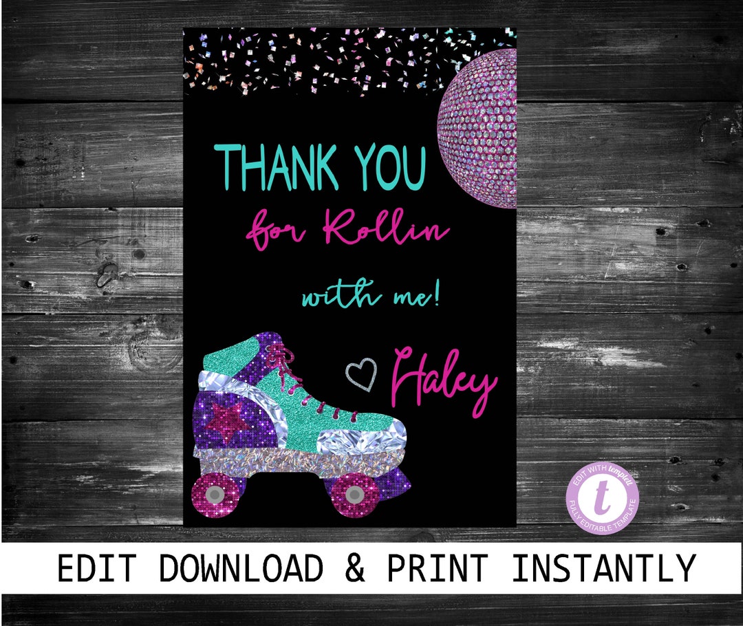 Roller Skate Thank You| Edit Yourself Neon Roller Skating Thank You ...