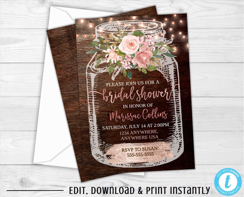 Rustic Mason Jar Bridal Shower Invitation Bridal Shower Etsy