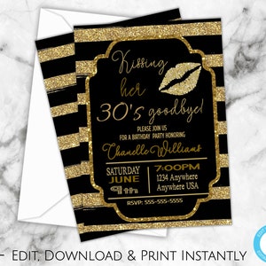 40th Birthday Party Invitations, 40th Birthday Invites, 40th Birthday, Birthday Invitations, Birthday Invitation Template, Black and Gold