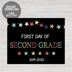 First Day of School Sign, Stars First Day of Second Grade Printable Chalkboard Poster, Back to school PropSecond Grade Instant Download