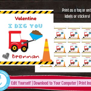 Valentine&#39;s Day Tag, Editable Valentine Sticker, Construction Valentine, Kid Valentine, Classroom Valentine&#39;s, Valentines Day Gift Label