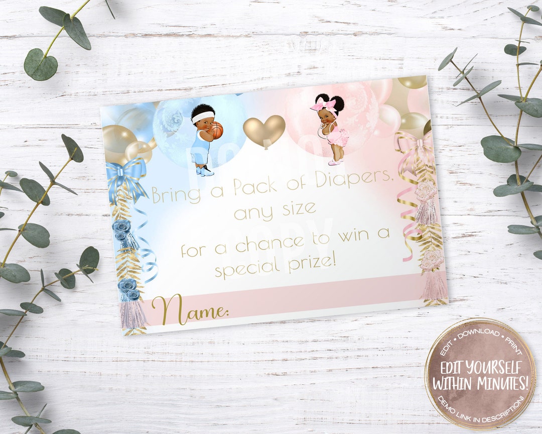 Afrocentric Raffle African American Free Throws or Pink Bows Diaper Raffle, Editable ...