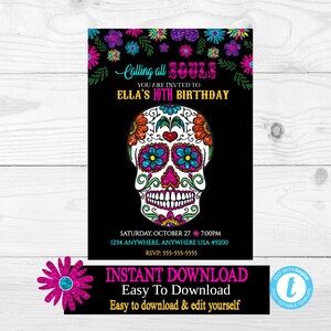 Sugar Skull Birthday Invitation - Sugar Skull Halloween Invite-Party Costume Party,Dia De Los Muertos Party - Costume Party You edit digital