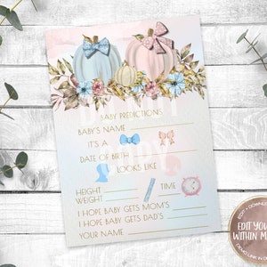 Prediction Game Card, Floral Pumpkins, Editable Party Template, Printable Game Card, Baby Shower Templett, Edit Yourself, Instant Download