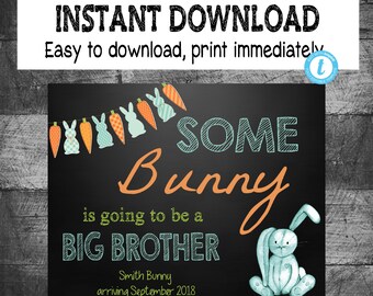 EASTER PREGNANCY ANNOUNCEMENT | Some bunny  big brother, boy Easter chalkboard, pregnancy reveal, Photo Prop, Edit Yourself Instant download