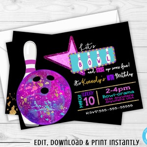 Bowling Invitation, Bowling Birthday Party, Bday Party Invite, Birthday Invite, Girls Birthday Party, Birthday Bowling, Strike Up Some Fun
