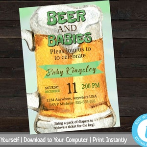 Men&#39;s Baby Shower Invitation, Printable Diaper Party Invitation, Beer and Diaper Shower Invite, Beer and Babies, Dad To Be Shower Invite