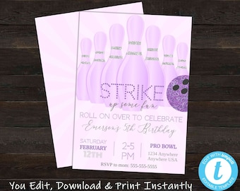 Bowling Birthday Invitation, Bowling Birthday Party Invitation, Bowling Party Invite, Bowling Invitation Instant Download, Bowling Invite