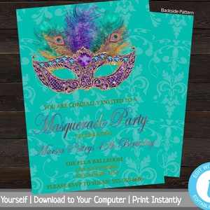 Masquerade Birthday Invitation, Masquerade Ball Invitation, Birthday Party Invite, Mardi Gras, Milestone Birthday Invite, 30th, 40th, 50th