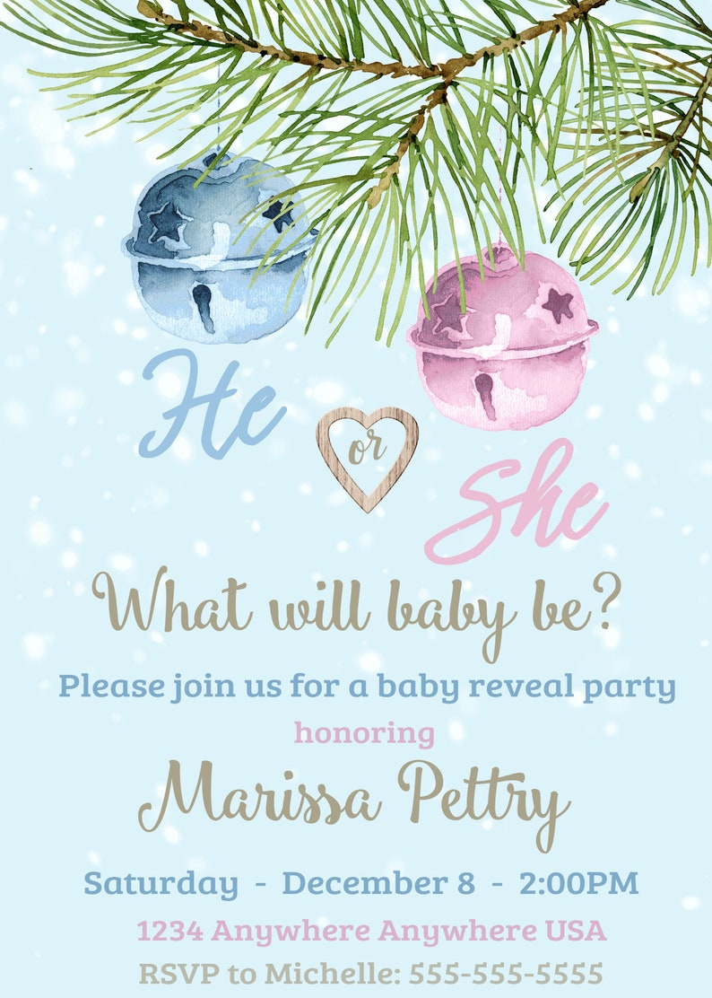 Holiday Gender Reveal Invitation Christmas Gender Reveal Etsy