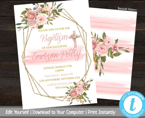 Printable Baptism Invitation Floral Baptism Invite | Etsy