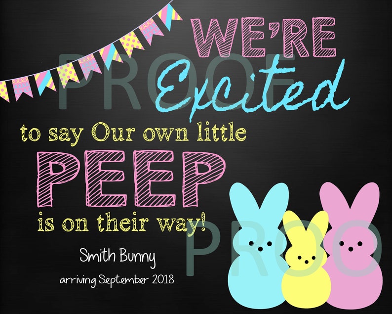 EASTER PREGNANCY ANNOUNCEMENT Peeps, Peep, Our own little, Easter chalkboard, pregnancy reveal, Photo Prop, Edit Yourself Instant download image 2