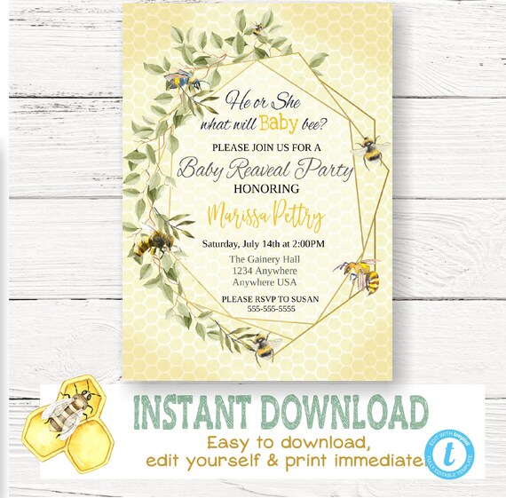 Bee Gender Reveal Invitation Greenery Baby Shower Bumblebee Etsy Bee Gender Reveal Invitation Greenery Baby Shower Bumblebee Etsy