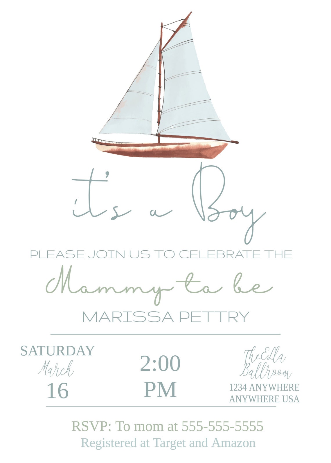 Nautical Baby Shower Invitation Sailboat Baby Shower Invite Etsy