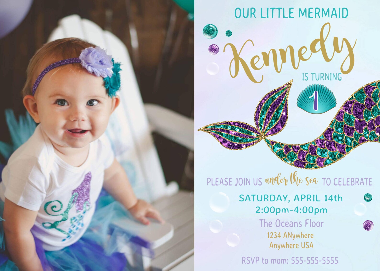 Mermaid Photo Invitation Mermaid Birthday Invitation Mermaid Etsy