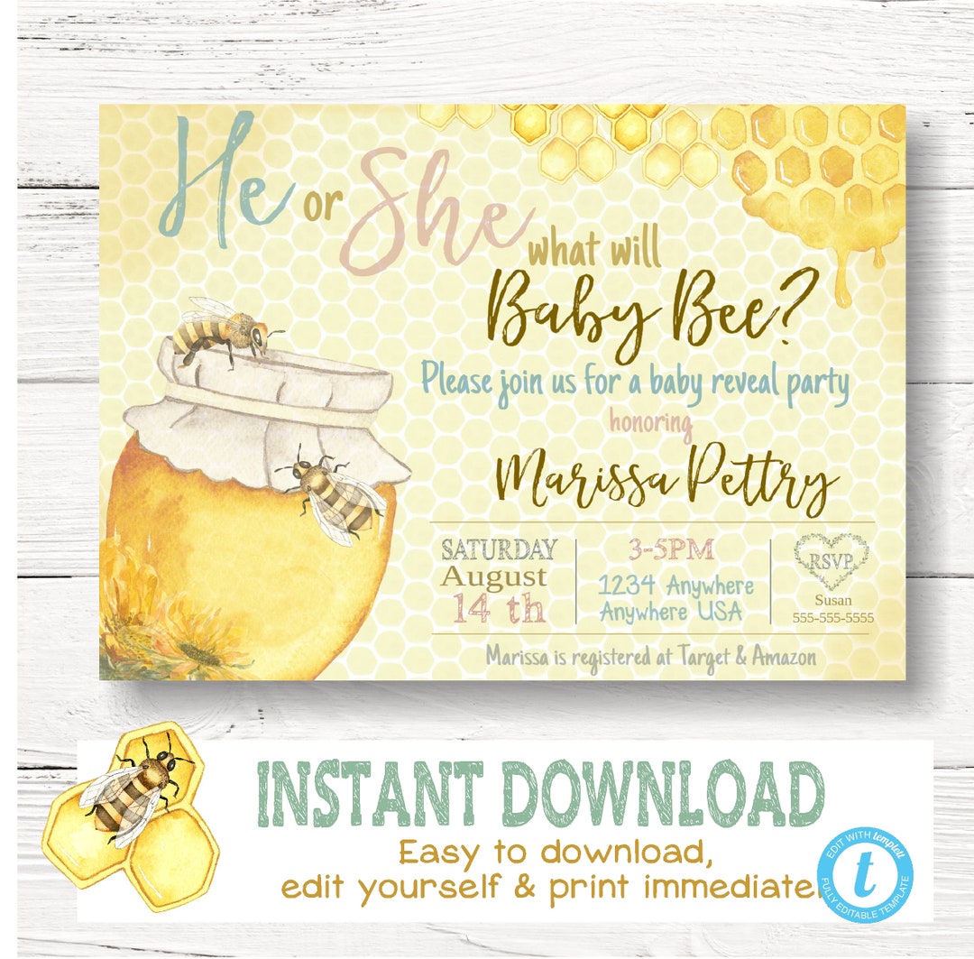 Bee Gender Reveal Invitation, Baby Shower, Bumblebee, He or She What ...