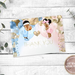 African American Free Throws or Pink Bows Thank You Card, Editable Template, Printable, Templett, Edit Yourself, Instant Download