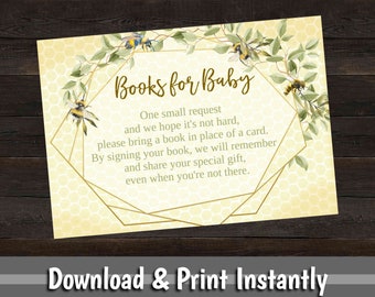 Bee Baby Shower Book Request Card, Printable Books for Baby, Bumble Bee Baby Shower Invite, Stock the Library, Bring a Book Instant Download