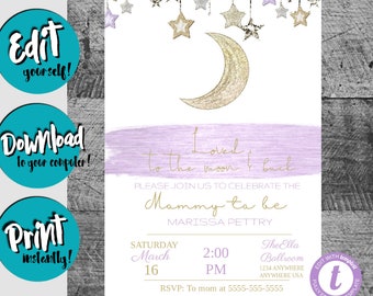 Baby Shower Invitation Girl, Love You to the Moon and Back, Printable Baby Shower Invite, Moon Baby Shower Invitation, Invitation Template