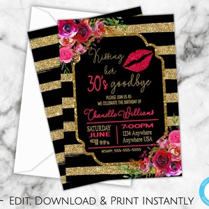40th Birthday Invites, 40th Birthday, 40th Birthday Party Invitations, Birthday Invitations, Birthday Invitation Template, Glitter, Floral
