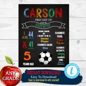 Soccer First Day of School Sign, Back to School Printable Chalkboard ...