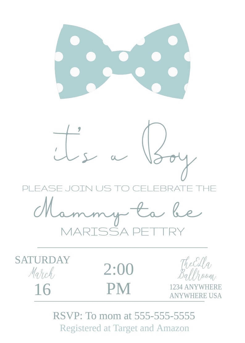 Bow Tie Baby Shower Invitation Printable Baby Shower Invite - Etsy