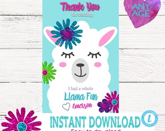 LLAMA Birthday Thank You card, Fiesta Llama Thank You, Glitter | Cactus Alpaca Southwestern, First birthday, Digital instant download