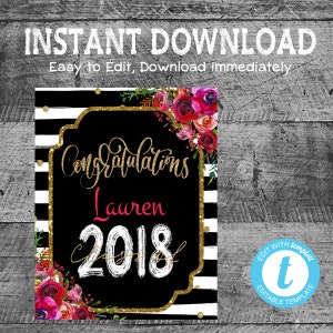 Graduation Congratulations Sign | Class of 2018 Sign | Printable Instant Download | Edit Youself | Grad Photo Prop | Graduation Party Decor