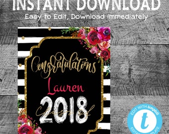 Abschluss Glückwunschschild | Klasse von 2018 Zeichen | Druckbare Instant Download | Edit Youself | Grad Photo Prop | Abschlussparty Dekor