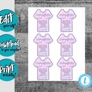 T-shirt washing instructions - Care instruction, Add to your tshirt sale, JPEG OR PDF, add your own info or even your logo, edit care cards