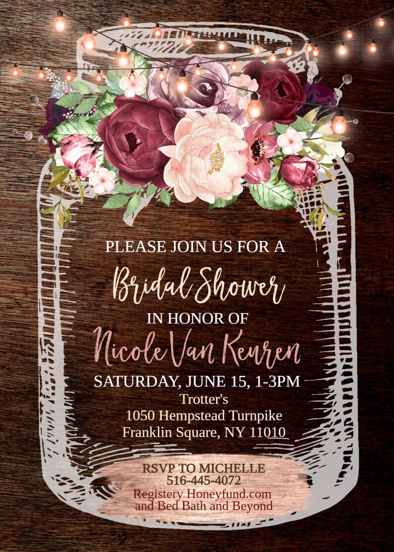 Bridal Shower Invites Rustic Bridal Shower Invitation Mason Etsy