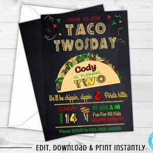 Taco Twosday, Birthday Invitations, Birthday Invites, Taco Twosday Invitation, 2nd Birthday, Birthday Party Invitations, Fiesta, Printable