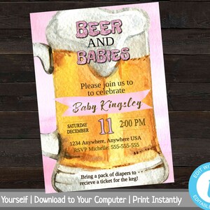Editable Diaper Party Invitation, Men&#39;s Baby Shower Invitation, Printable Beer and Diaper Shower Invite, Beer and Babies, Dad To Be Shower