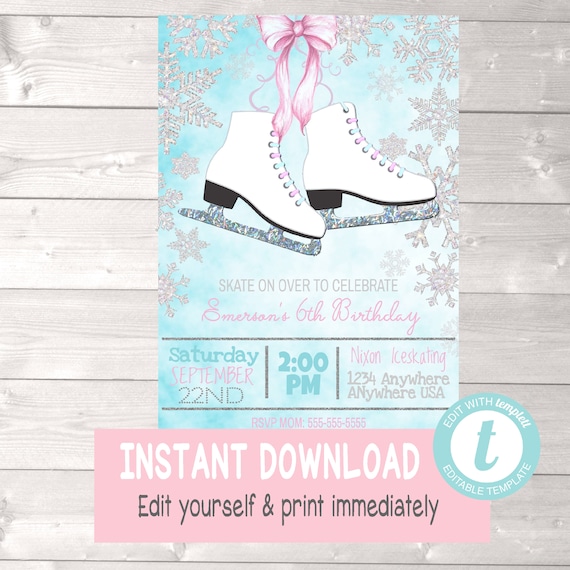 Ice Skates Birthday Party Invitations Ice Skating Birthday Etsy