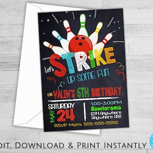 Boys Bowling Birthday Party, Bowling Invitation, Bowling Party, Bowling Birthday Party, Birthday Invitations, Birthday Invite, Printable
