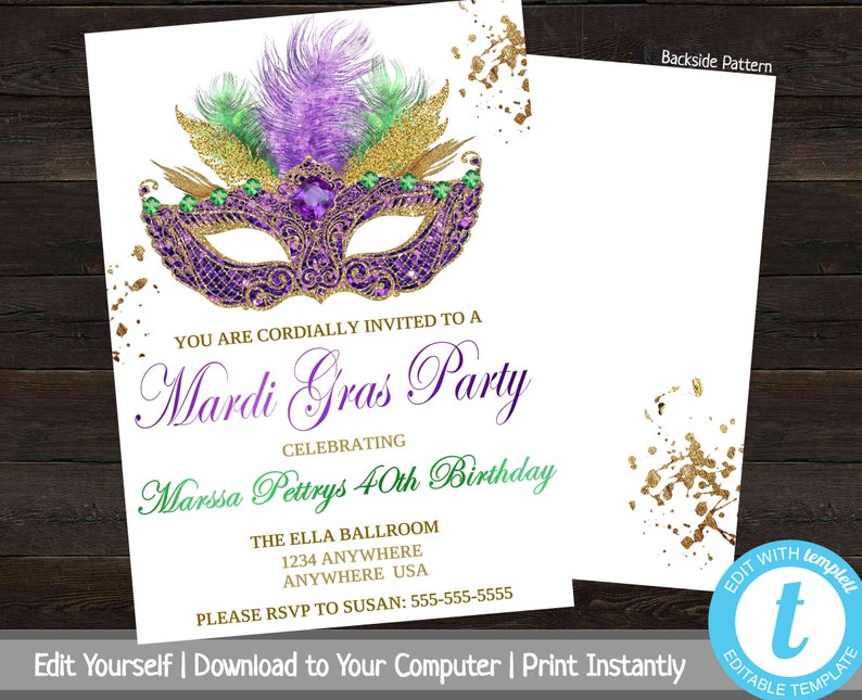 mardi gras birthday invite