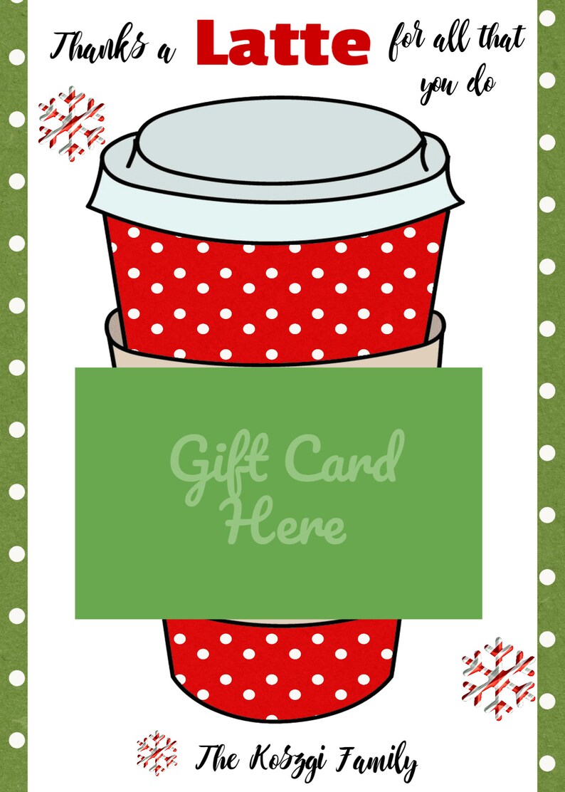 Coffee Gift Card Holder Teacher Gift Thanks a Latte Etsy