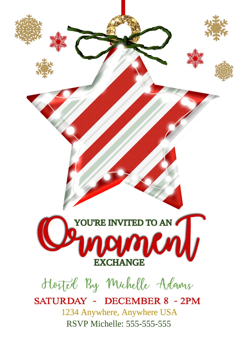 Ornament Exchange Invitation Christmas Party Invite Xmas Etsy