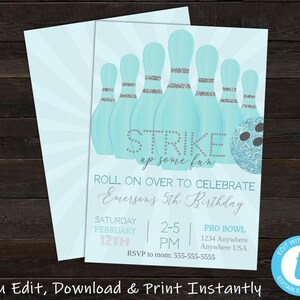 Bowling Birthday Party Invitation, Bowling Party Invite, Bowling Birthday Invitation, Bowling Invitation Instant Download, Bowling Invite