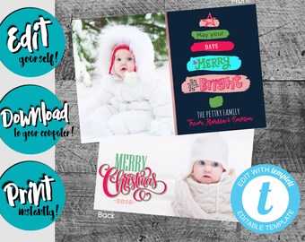 Photo Christmas Cards, Custom Holiday Card with Photos, Merry Christmas, Happy Holidays, Printable Christmas Card, Picture Xmas Card