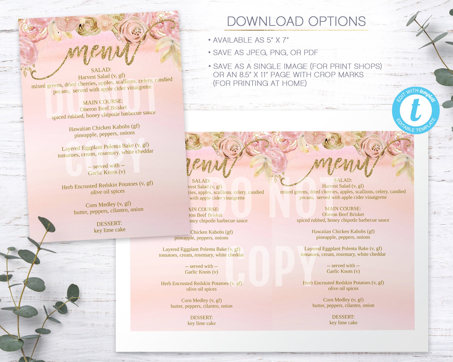 Birthday Menu Quinceañera Blush Gold Florals Editable Menu Etsy