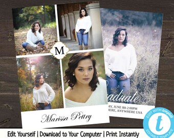 Elegante Abschlussparty Einladung mit Foto, Monogramm, Grad Party Einladung, Klasse von 2019, Einladungsvorlage