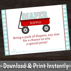 Printable Diaper Raffle Ticket, Red Wagon Baby Shower Invite, Baby Shower Game, Diaper Raffle Insert, Shower Raffle Ticket, Instant Download