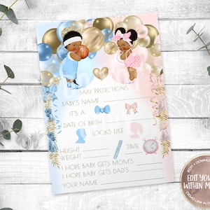 African American Free Throws or Pink Bows Prediction Game Card, Editable Template, Printable, Templett, Edit Yourself, Instant Download