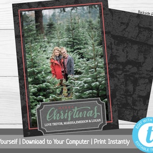 Photo Christmas Card Template, Christmas Card with Photo, Photo Holiday Card, Merry Christmas, Happy Holidays, Printable Template, Editable