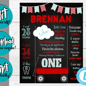 Red Wagon Birthday Chalkboard, 1st Birthday Board, Child Milestone Sign, Printable Birthday Board, Milestone Chalkboard, First Birthday