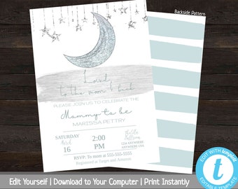 Baby Shower Invitation Boy, Love You to the Moon and Back, Printable Baby Shower Invite, Moon Baby Shower Invitation, Invitation Template