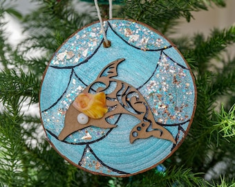 Sea Animal Decoration for Christmas Tree, Tropical Ornament for Holiday Season, Dolphin, Sea Turtle, Seahorse,  Under the Sea Shell Ornament