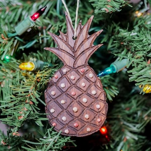 Pineapple Ornament, Wood Ornament with Sea Shells, Tropical Christmas Ornament, Holiday Decor Tree Ornament, Wooden Pineapple Decoration